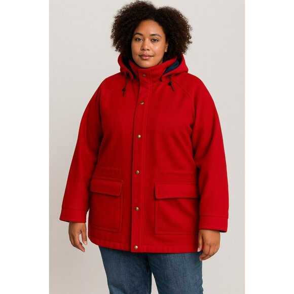 Vintage The Woolrich Woman Red Hooded Wool Blend Coat Size L Made In USA - Picture 1 of 9